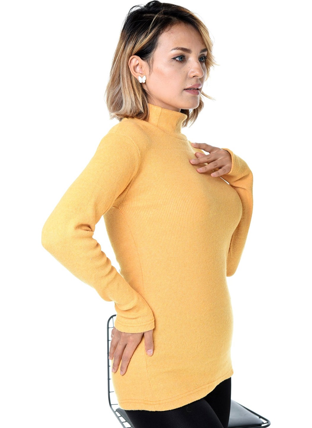 Belifanti Collection Women's Yellow Half Turtleneck Sweater  - Image 4