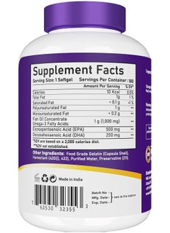 NBL Natural Ultra Omega 3 Fish Oil 1000mg 500 EPA 250 DHA Cardiovascular Support 180 Softgels  - Image 2