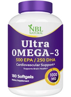 NBL Natural Ultra Omega 3 Fish Oil 1000mg 500 EPA 250 DHA Cardiovascular Support 180 Softgels  - Image 1