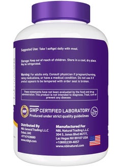 NBL Natural Ultra Omega 3 Fish Oil 1000mg 500 EPA 250 DHA Cardiovascular Support 180 Softgels  - Image 3
