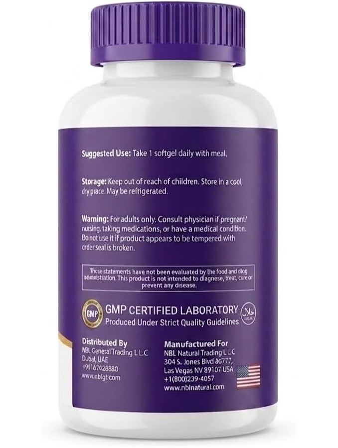 NBL Natural Ultra Omega 3 Fish Oil 1000mg 500 EPA 250 DHA Cardiovascular Support 180 Softgels - Image 2