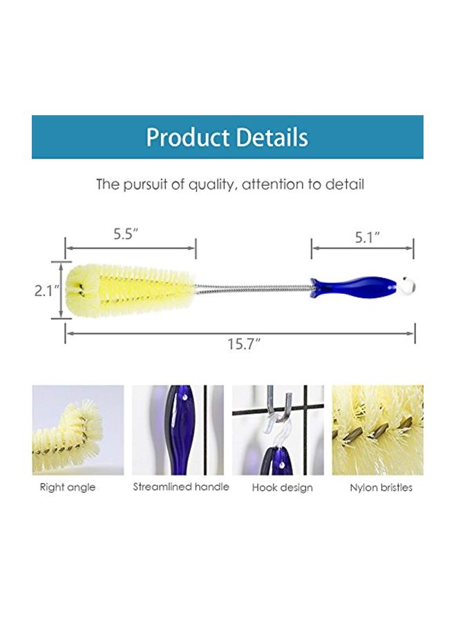 Bottle Cleaning Brush Blue/Silver/Yellow 17x2.5x1.8inch  - Image 2