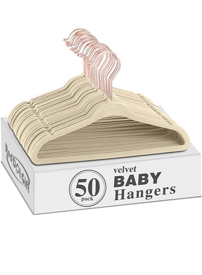 Red Dot Gift 50-Pack Beige Color Baby Velvet Hangers 11Inch - Nursery Clothes Hangers Non Slip Toddler Hangers, 360 Chrome Rose-Gold Hook. - Image 1
