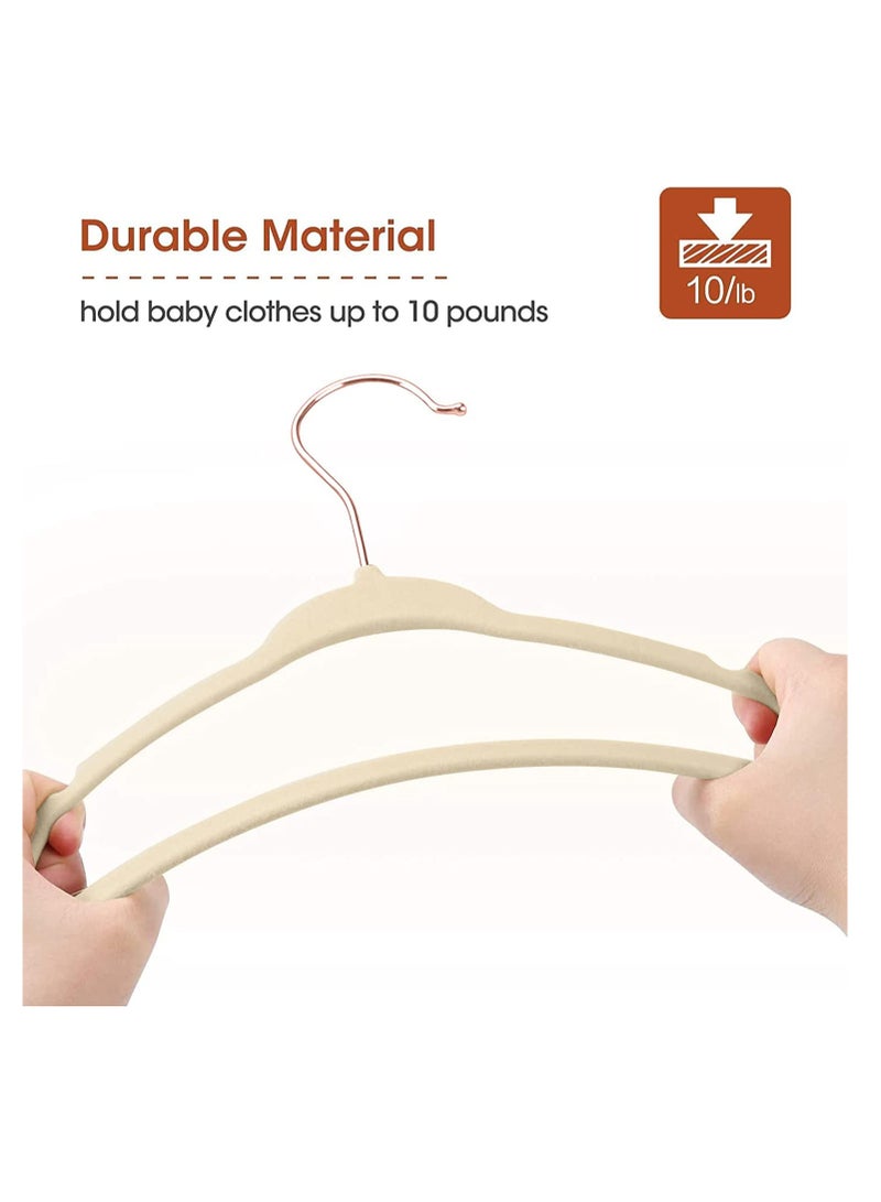Red Dot Gift 50-Pack Beige Color Baby Velvet Hangers 11Inch - Nursery Clothes Hangers Non Slip Toddler Hangers, 360 Chrome Rose-Gold Hook. - Image 5
