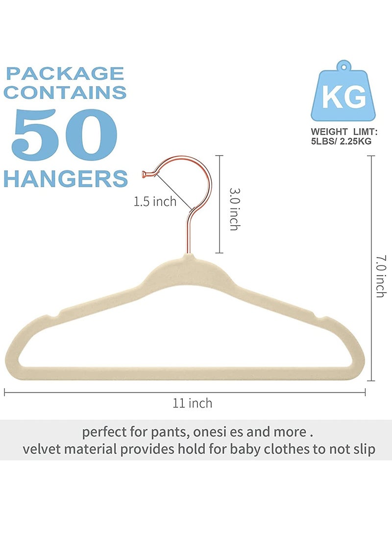 Red Dot Gift 50-Pack Beige Color Baby Velvet Hangers 11Inch - Nursery Clothes Hangers Non Slip Toddler Hangers, 360 Chrome Rose-Gold Hook. - Image 2