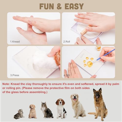 Avont Paw Print Kit with Picture Frame Imprint Clay Pawprint Impression Keepsake for Dogs Cats Wooden Memorial Desk Display No Mess DIY Pet Lover Keepsake Gift White - Image 3