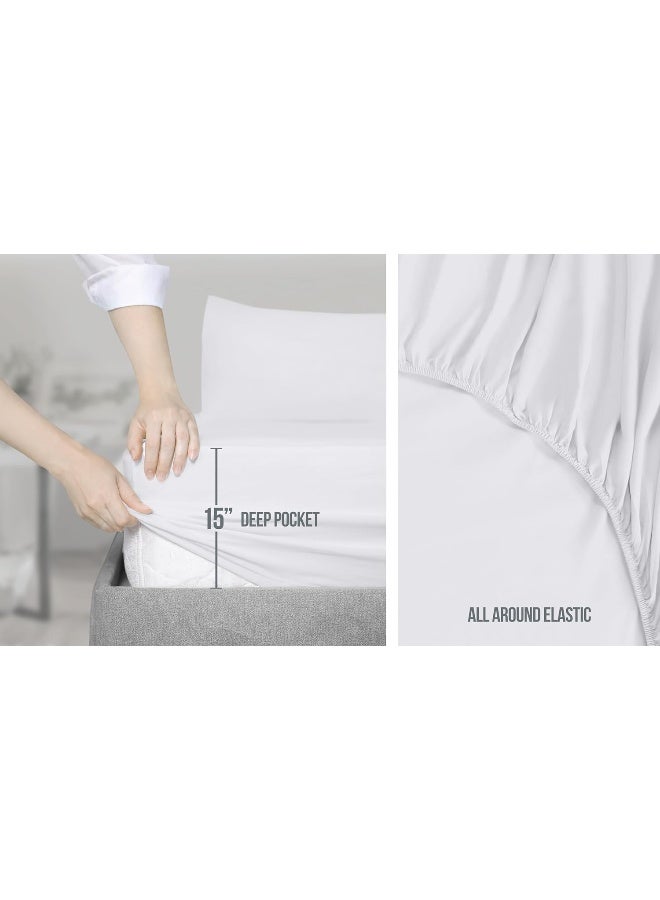 Utopia Bedding Deep Pocket Queen Sheet Set  Fits Mattresses Up to 21 inches  Cooling Soft  Breathable  OekoTEX 4 Piece Bed Sheets White - Image 3