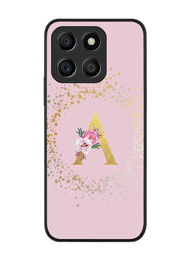Stylizedd Rugged Black Edge Case for Honor X8b, Slim fit Case Thin Cover -  Custom Monogram Initial Letter Floral Pattern Alphabet - A  (Pink ) - Image 1