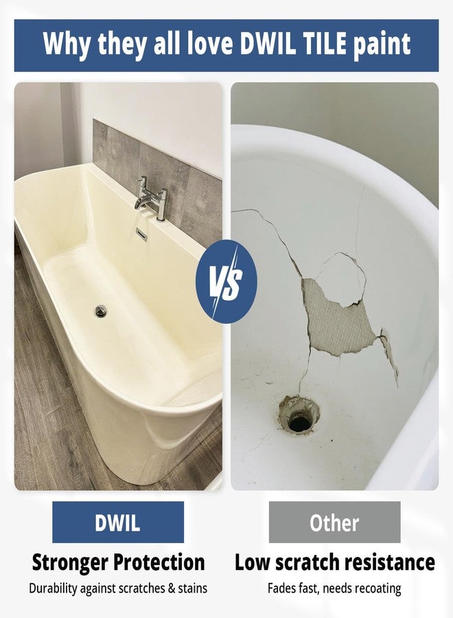 DWIL Tub Paint, Tub and Tile Refinishing Kit with Tools, White Bathtub Paint Water Based &Low Odor, Easy to Use for Sink Bathroom Shower, Vanilla White, 25-30sq.ft - Image 2