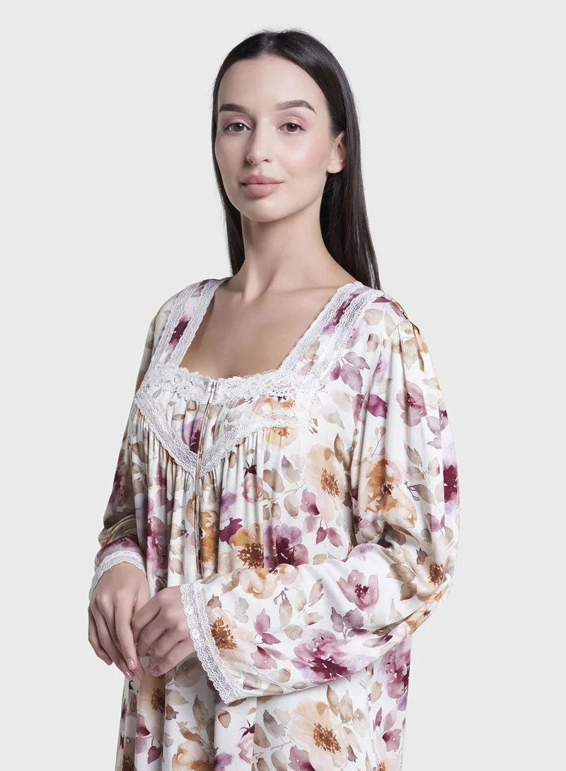 كشخة Multicolour Floral Print Viscose Long Nightwear Dress (CNH467)