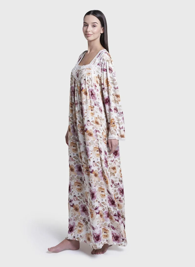 Kashkha  Multicolour Floral Print Viscose Long Nightwear Dress (CNH467) for Women | Best Price UAE