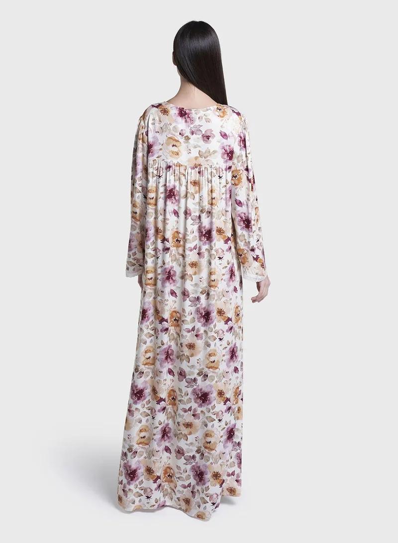 Kashkha  Multicolour Floral Print Viscose Long Nightwear Dress (CNH467) for Women | Best Price UAE