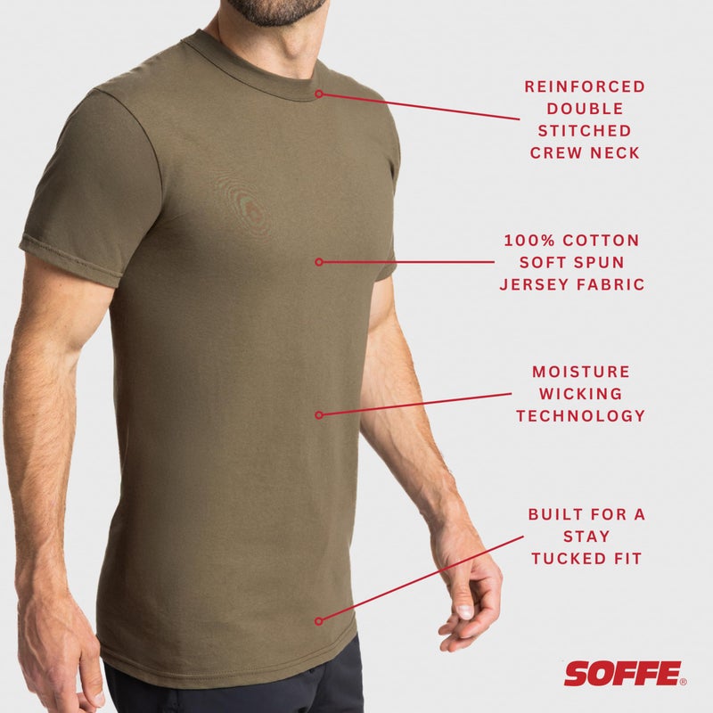 Soffe Men's 3 Pack - 100% Cotton Military Tee, Tan, Medium - Image 3