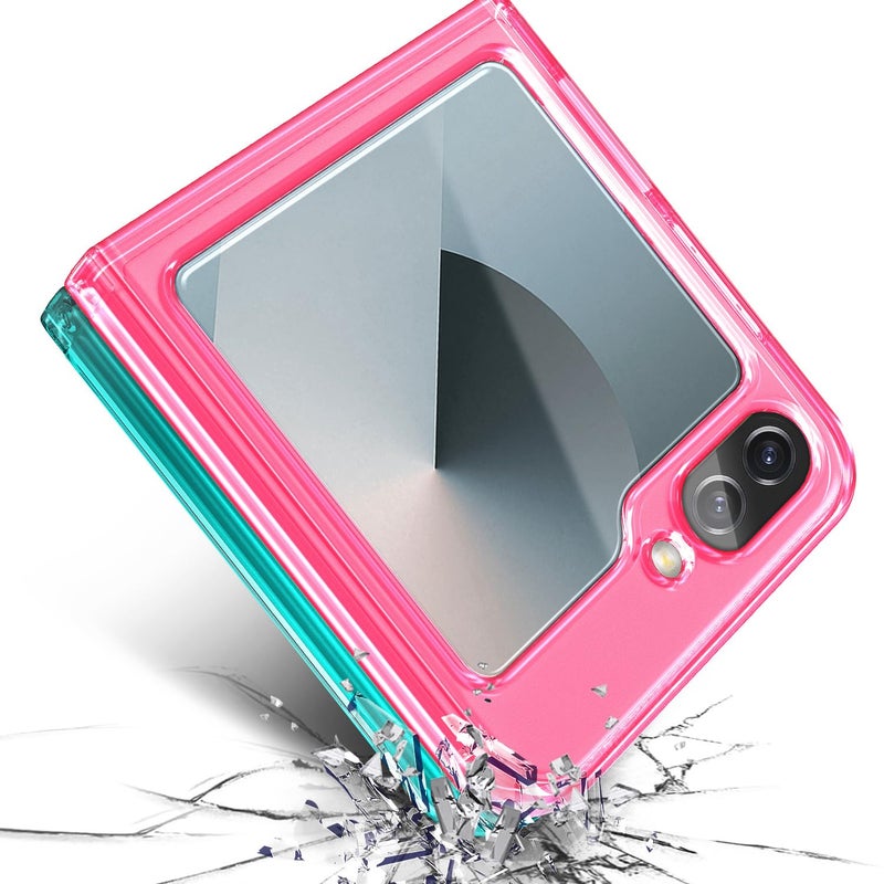 WDHD Compatible with Samsung Galaxy Z Flip-6 Case, Pink/Aqua | Glitter Floating Liquid Cute Phone Cover with Screen Protector & Camera Lens Protector & Diamond Wrist Strap Lanyard - Image 5