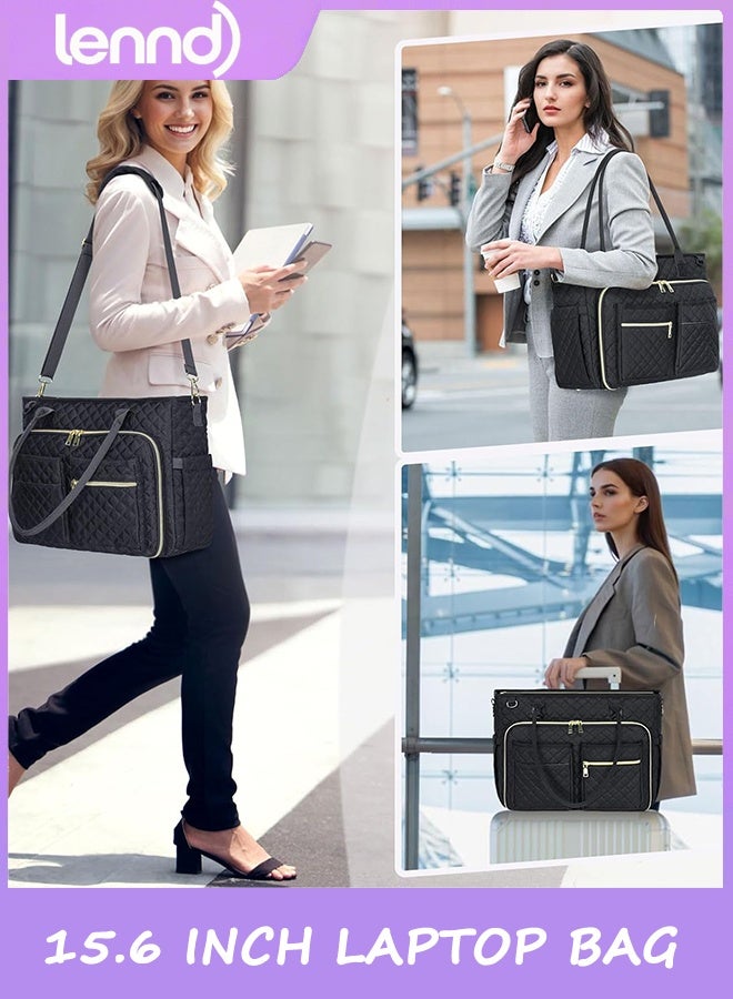 LENND Teacher Tote Bag 15.6 inch Laptop Bag for Women Work Bags Laptop Tote Nurse Bag Professional Computer Messenger with Insulated Pocket, Laptop Briefcase for Office, College, Nursing, Black - Image 5