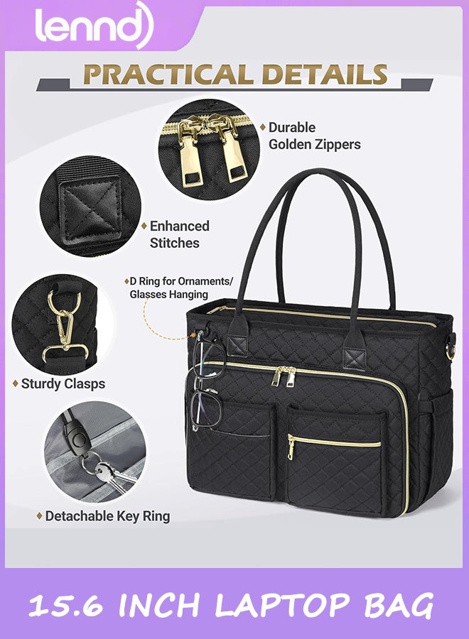 LENND Teacher Tote Bag 15.6 inch Laptop Bag for Women Work Bags Laptop Tote Nurse Bag Professional Computer Messenger with Insulated Pocket, Laptop Briefcase for Office, College, Nursing, Black - Image 3