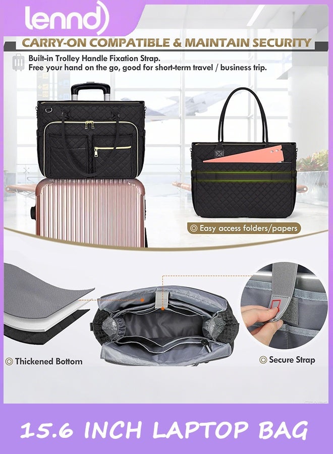 LENND Teacher Tote Bag 15.6 inch Laptop Bag for Women Work Bags Laptop Tote Nurse Bag Professional Computer Messenger with Insulated Pocket, Laptop Briefcase for Office, College, Nursing, Black - Image 4