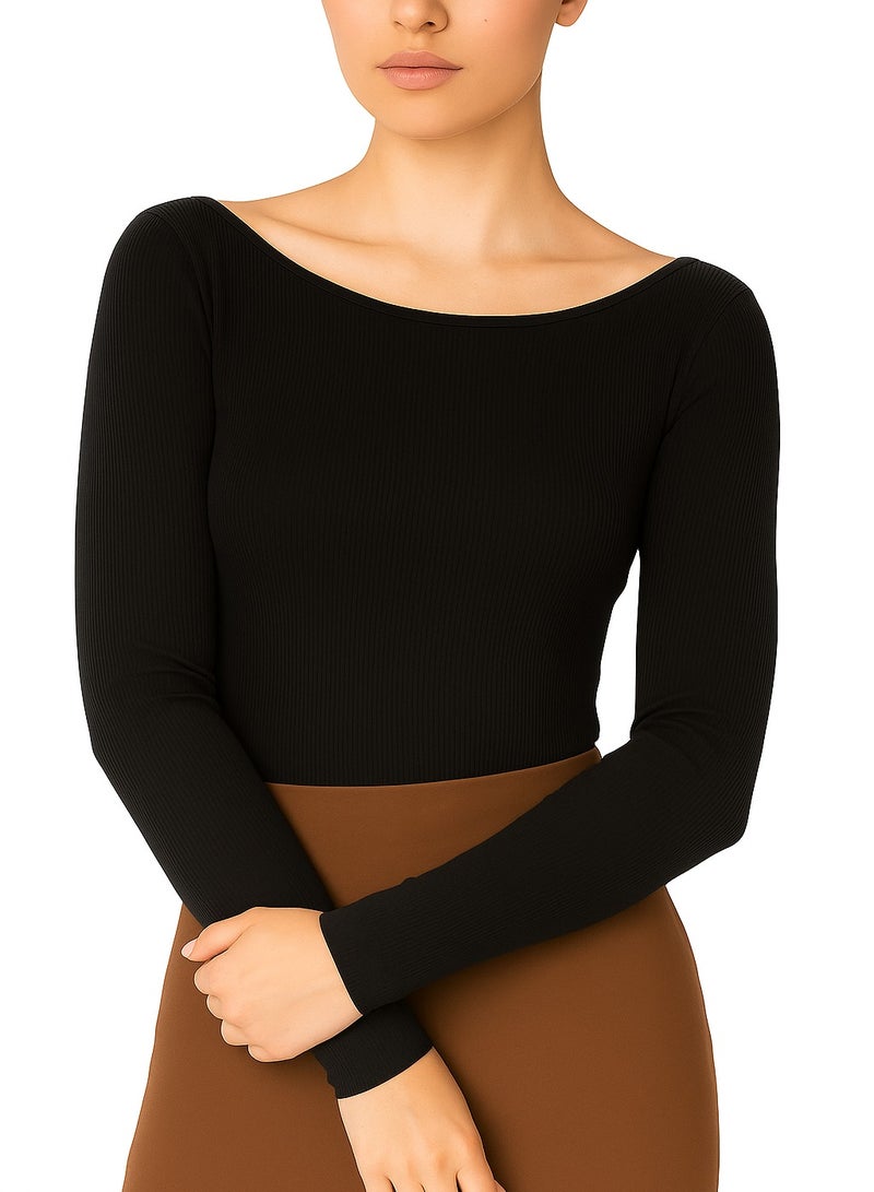 Soft Steps 2-Piece Ribbed Top boat Neck Long Sleeve - Basic T-shirts for women  - Image 1