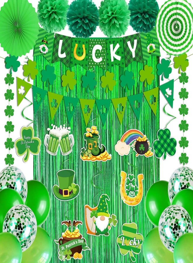 FINDRICH 47Pcs St Patricks Day Decorations, St. Patrick's Day Decorations Kit Shamrock Lucky Banner Garlands Hanging Swirls Fringe Curtain for Home Irish St. Patrick's Day Decor - Image 1