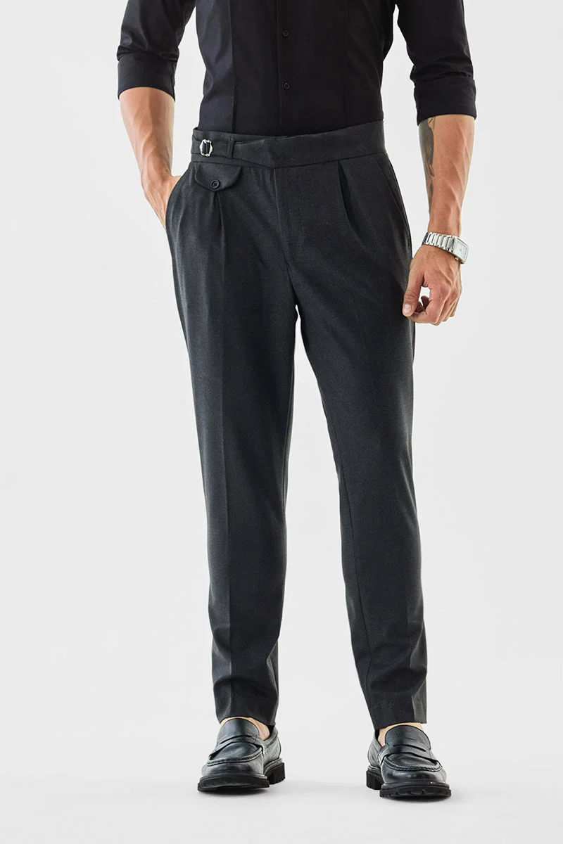 سنيتش Charcoal Grey Solid Regular Fit Formal Trousers