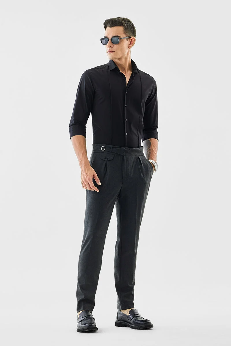 سنيتش Charcoal Grey Solid Regular Fit Formal Trousers