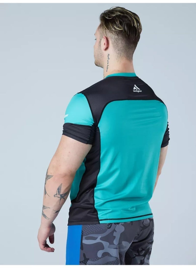 iamfighter Men’s MMA Compression Training T-Shirt – Breathable Athletic Top for Gym, CrossFit, Boxing & Combat Sports (Teal/Black) - Image 5