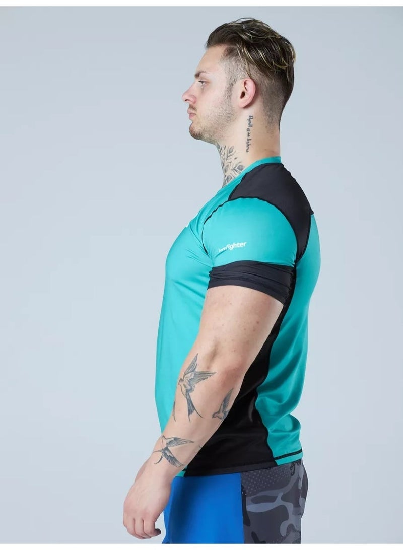 iamfighter Men’s MMA Compression Training T-Shirt – Breathable Athletic Top for Gym, CrossFit, Boxing & Combat Sports (Teal/Black) - Image 4