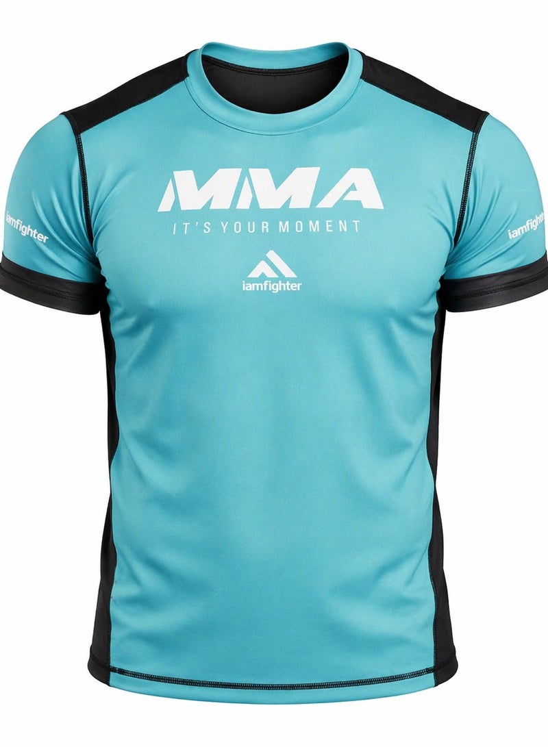 iamfighter Men’s MMA Compression Training T-Shirt – Breathable Athletic Top for Gym, CrossFit, Boxing & Combat Sports (Teal/Black) - Image 1