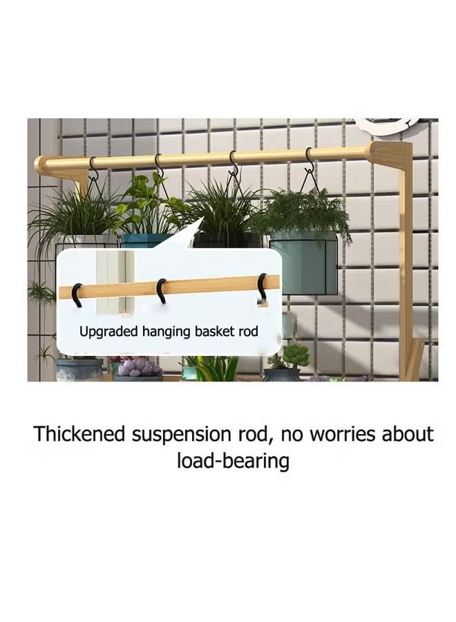 XiuWoo 3 Tier Solid Wood Plant Stand, with Hanging Basket Rod, Wooden Double Layer Rack Desk Storage Organizer Foldable Wooden 3 Tier Ladder Shelves, display stand, plant stand - Image 2