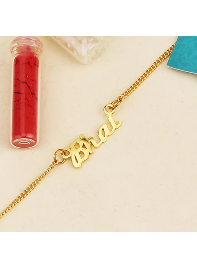 فويلا Men'S Toned Bracelet Engraved With The Word 'Bhai', Gold