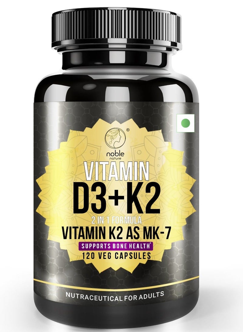 noble nature Vitamin D3 + K2, 2 in 1 Formula, Vitamin K2 as MK7, Supports Bone Health - 120 Veg Capsules & Chelated Magnesium Glycinate 1500MG per serving - 120 Veg Tablets - Supports Bone, Muscle & Nerve Health Bundle - Image 2