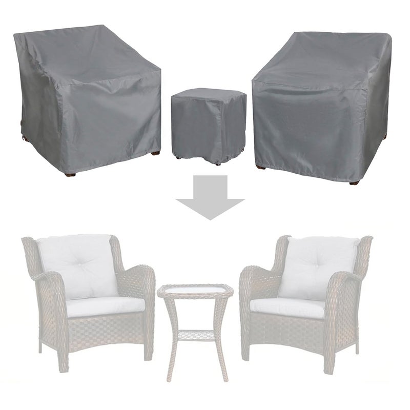 Terrace Furniture Chair Cover, Outdoor Terrace Cover Set 3-Piece Tavern Chair Cover Set, Waterproof, Grey - Image 5