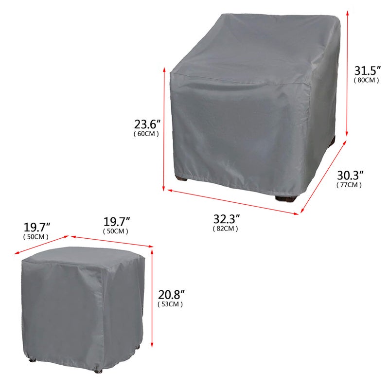 Terrace Furniture Chair Cover, Outdoor Terrace Cover Set 3-Piece Tavern Chair Cover Set, Waterproof, Grey - Image 3
