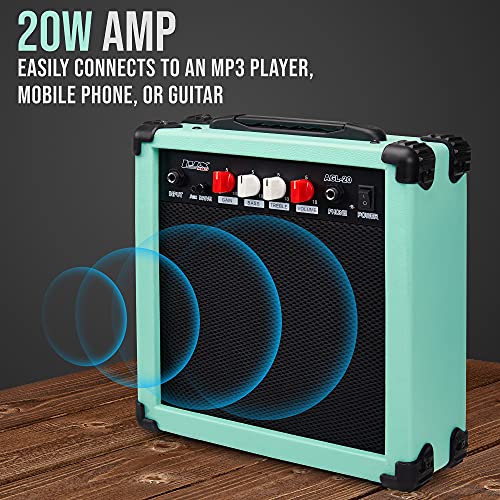 LyxPro Electric Guitar Amp 20 Watt Amplifier Built in Speaker Headphone Jack and Aux Input Includes Gain Bass Treble Volume and Grind - Green - Image 2