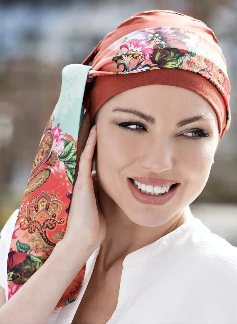 Rung Yanna Brick Royal Marigold Luxury Silk Head Scarf for Women - Image 3