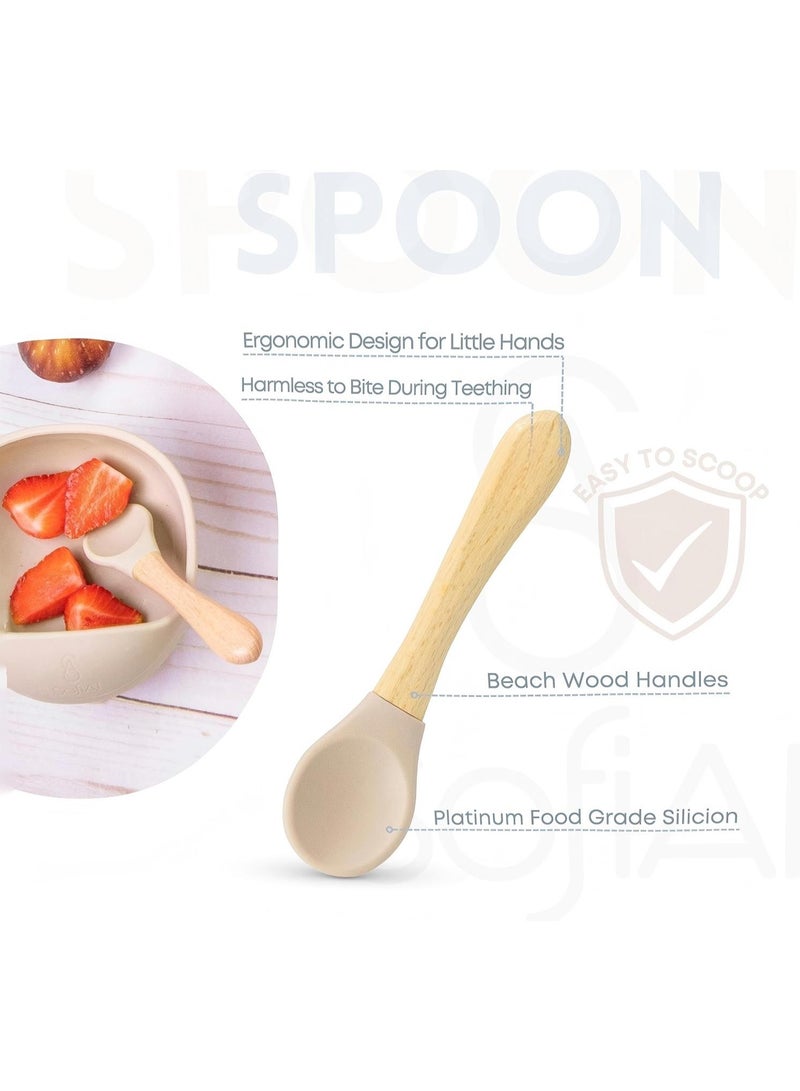 آي ميس يو أوعية أطفال مع مجموعة شفط وملعقة، أوعية طعام أطفال خالية من مادة BPA وملعقة تغذية أطفال، أوعية شفط للأطفال والرضع (كراميل) - Image 4