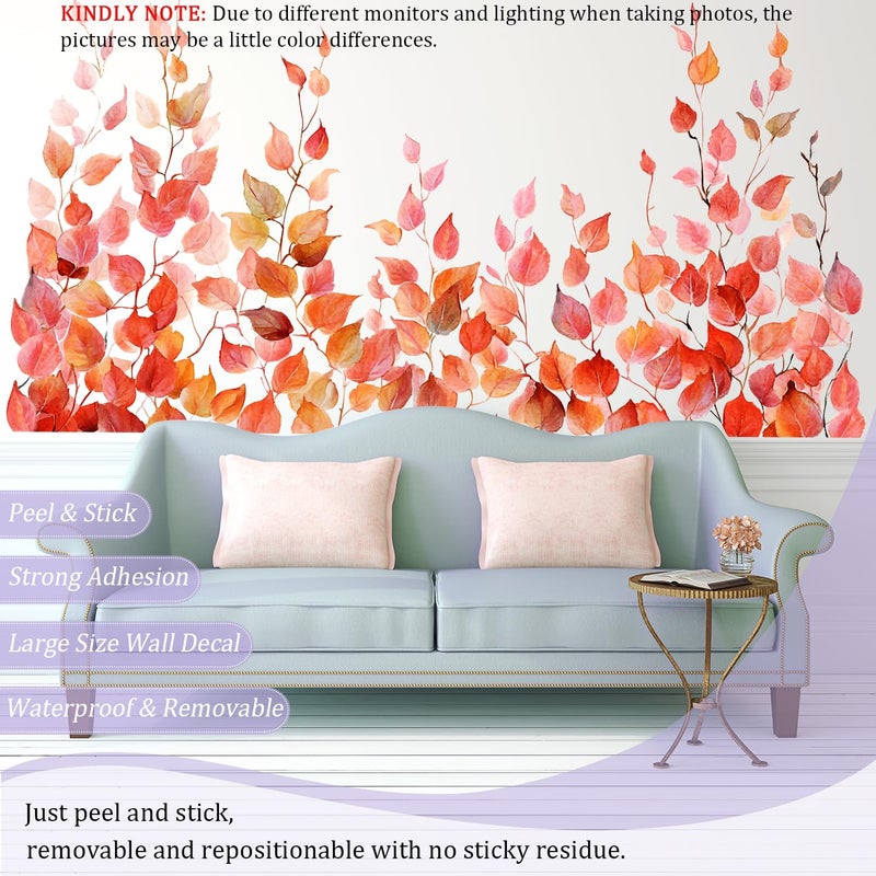 VePret Autumn Leaves Wall Decals Peel and Stick, Large Leaves Vines Vinyl Wall Stickers, Removable Vine Home Decor Art for Bedroom Living Room Classroom Office - Image 3