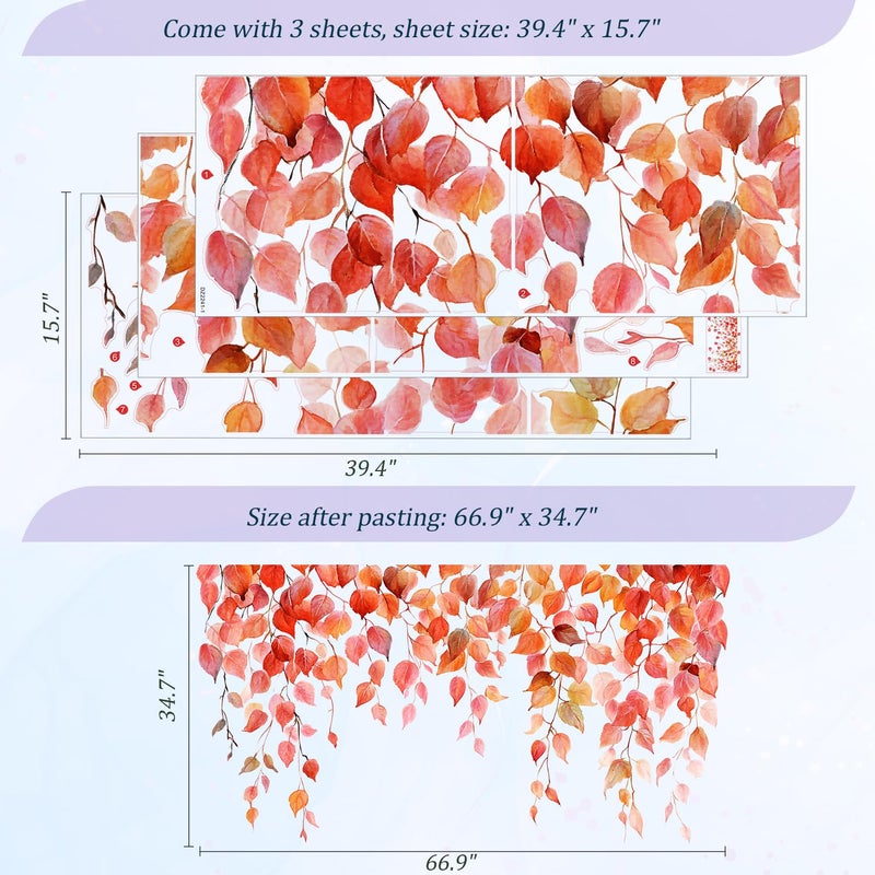 VePret Autumn Leaves Wall Decals Peel and Stick, Large Leaves Vines Vinyl Wall Stickers, Removable Vine Home Decor Art for Bedroom Living Room Classroom Office - Image 2
