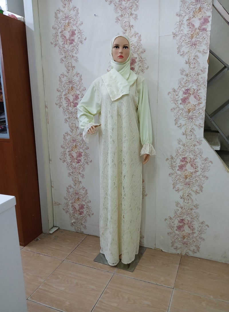 لامورا فستان صلاة كريمي للنساء فستان صلاة إسلامي عباية قطعة واحدة حجاب فستان جلابية للصلاة - Image 2
