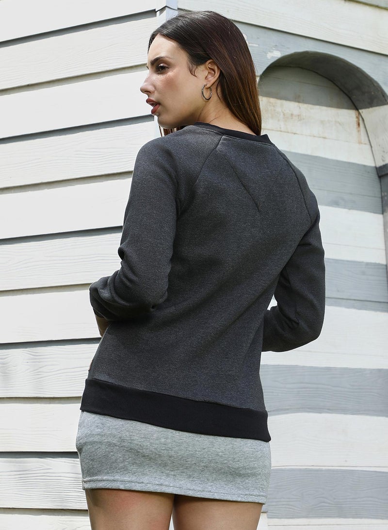 Campus Sutra Women's Charcoal Grey Zip-Front Contrast Sweatshirt  - Image 5