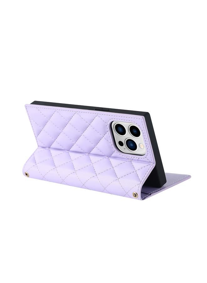 S-TOP Case For iPhone 13 Pro Grid Texture Lanyard Zipper Leather Phone Case - Image 5