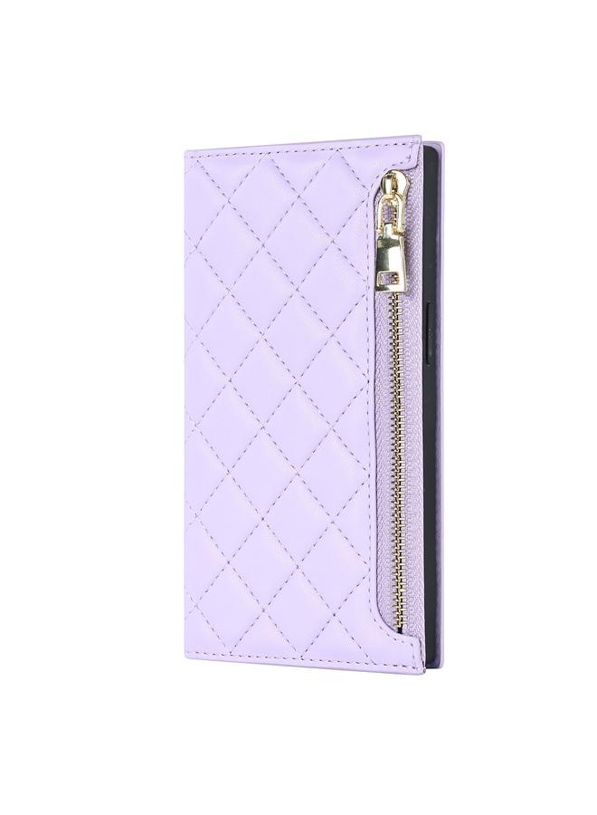 S-TOP Case For iPhone 13 Pro Grid Texture Lanyard Zipper Leather Phone Case - Image 2