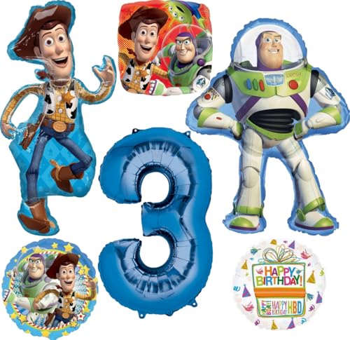 Anagram Woody and Buzz Lightyears 3rd Birthday Party Supplies Balloon Bouquet Decorations - Image 1