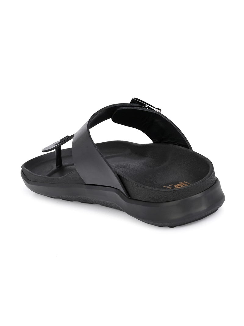 HITZ Men's Black Leather Casual Open Toe Slippers - UK 9 - Image 4