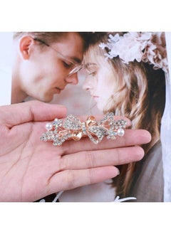 Yheakne Yheakne Pearl Crystal Wedding Hair Clip Barrette Gold Rhinestone Hair Barrette Bling Bridal Headpieces Decorative Head Clip Headwear Crystal Hair Clip Comb Bride Hair Accessories for Women and Girls Gifts (Champagne 2)  - Image 4
