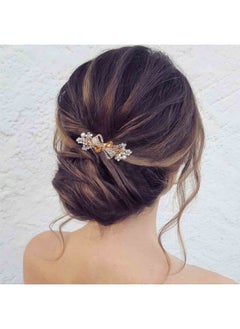 Yheakne Yheakne Pearl Crystal Wedding Hair Clip Barrette Gold Rhinestone Hair Barrette Bling Bridal Headpieces Decorative Head Clip Headwear Crystal Hair Clip Comb Bride Hair Accessories for Women and Girls Gifts (Champagne 2)  - Image 2