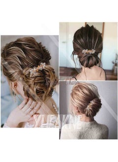 Yheakne Yheakne Pearl Crystal Wedding Hair Clip Barrette Gold Rhinestone Hair Barrette Bling Bridal Headpieces Decorative Head Clip Headwear Crystal Hair Clip Comb Bride Hair Accessories for Women and Girls Gifts (Champagne 2)  - Image 5