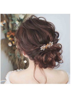 Yheakne Yheakne Pearl Crystal Wedding Hair Clip Barrette Gold Rhinestone Hair Barrette Bling Bridal Headpieces Decorative Head Clip Headwear Crystal Hair Clip Comb Bride Hair Accessories for Women and Girls Gifts (Champagne 2)  - Image 1