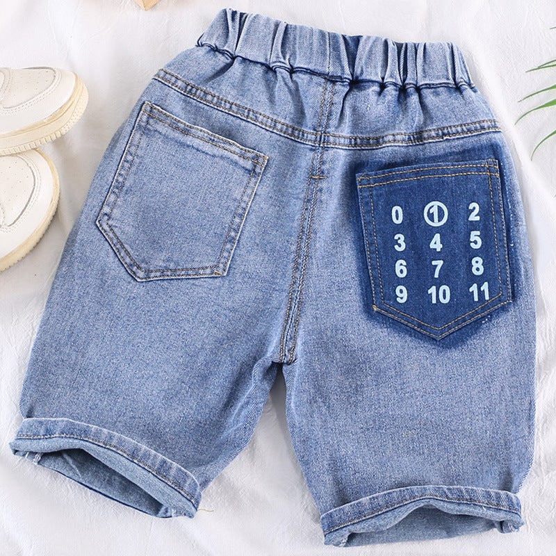 Boys' Korean Style Fashionable Denim Washed Shorts Summer Children'S Stylish Loose All-Match Cropped Pants - Image 4