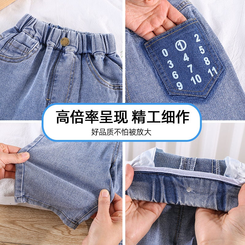 Boys' Korean Style Fashionable Denim Washed Shorts Summer Children'S Stylish Loose All-Match Cropped Pants - Image 5